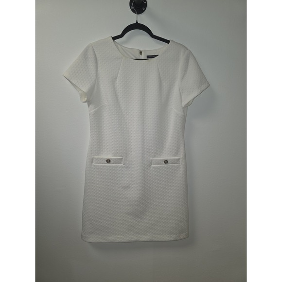 Tommy Hilfiger Women's White Textured Short Sleeve Sheath Dress Size 10 - Picture 1 of 9